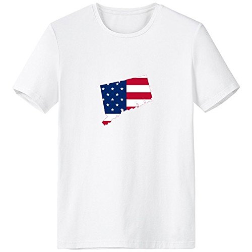 DIYthinker The United States of America USA Connectic Map Stars and Stripes Flag Shape Crew-Neck White T-Shirt Spring and Summer Tagless Comfort Cotton Sports T-Shirts Gift X-Large Multicolor