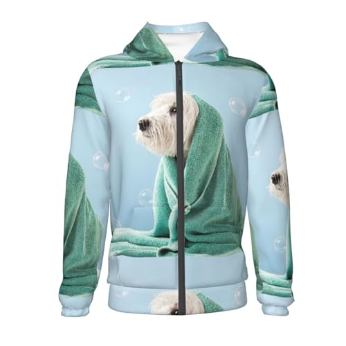 Dog Wrapped in Towel Kid Hoodies Boys Zip Up Sweatshirts Girls Pullover with Pocket2