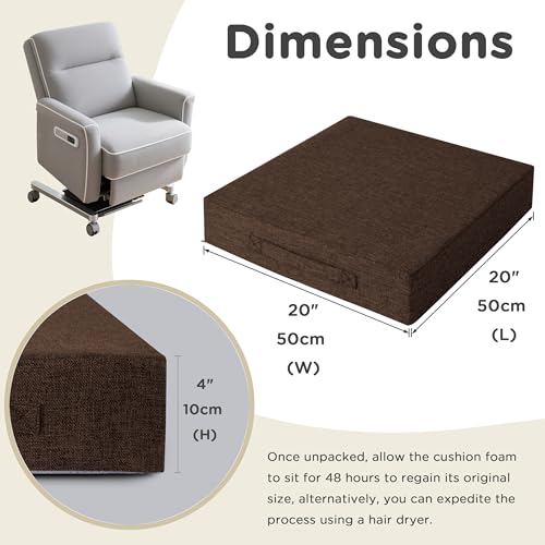 Image of AddGrace Recliner Cushions for Elderly Thick Seat Cushion 20 inchx20 inchx4 inch Chair Pads with Non Slip Backing and Washable Cover for Couch Armchair Chairs Coffee