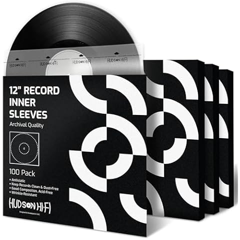 Hudson Hi-Fi 3 Layers HDPE Anti-Static 100 Vinyl Record Inner Sleeves - Durable Clear Disc Sleeves- Protect LP Albums from Dirt, Dust & Scratches - Acid-Free Rice Paper Interior Disc Covers Cover
