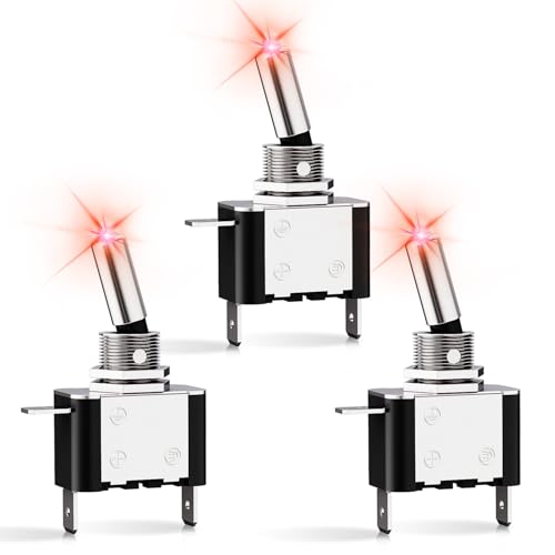Image of Nilight 3PCS Red LED Toggle Switch 12V 20A 3 Pin 2 Position ON Off SPS