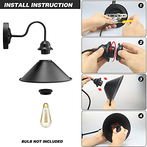 Black Wall Sconces, 2PACK Farmhouse Wall Sconces, Industrial Wall Light Sconces, E26 Gooseneck Wall Sconces, Vintage Wall Mount Light Fixture, Modern Wall Light for Bedroom Bathroom Hallway - Thumbnail 4