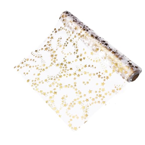 TAIKOUL Camino de Mesa Navideño, 28 cm x 5 m Camino de Mesa Estrellas Camino de Mesa Navidad Camino de Mesa, para Navidad y Adviento Decoración Navideña, Bricolaje Envoltura(Dorado)
