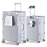 [ColoLife] スーツケース 機内持ち込み アルミ フレーム キャリーケース 耐衝撃 ストッパー付き 大容量 360度回転 キャスター キャリーバッグ USBポート TSAロック搭載 カップホルダー付き 隠しフック機能 携帯スタンド 乾湿分離収納袋 静音ダブルキャスター 多機能 キャリー ケース 便利グッズ 出張 ビジネス 旅行 (シルバー, L (68L/1週間程度))