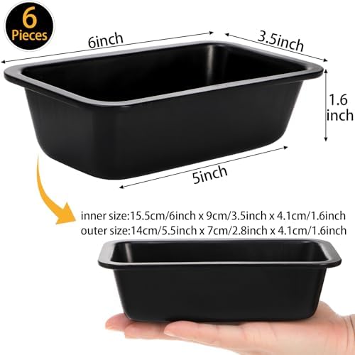 Lawei 6 Piece Non-Stick Mini Loaf Pan - 3.5 x 6 Inch Carbon Steel Bread and Toast Mold, Little Bakeware Pans for Banana Bread, Breads, Small Cakes and Individual Meatloafs - Thumbnail 5