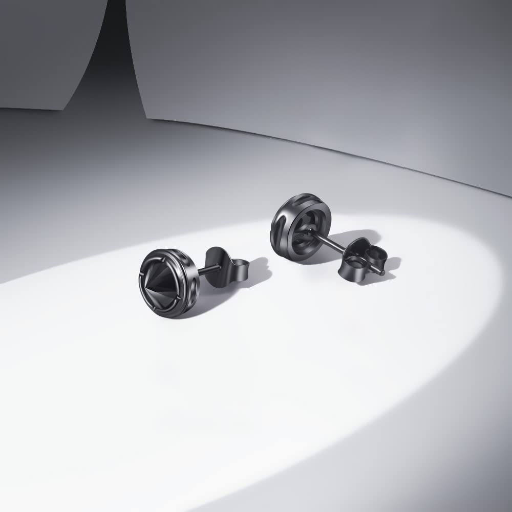 Immbird Boucles d'oreilles noires pour homme en argent avec spinelle bleu pierre de naissance unisexe bijoux petits et femmes