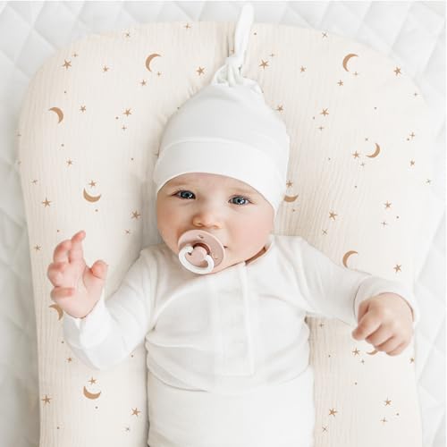 Image of Konssy Muslin Baby Lounger Cover 2 Pack, 100% Cotton Newborn Lounger Cover, Soft and Breathable Lounger Slipcover for Boys Girls, Covers Only (Coffee Check,Moon)