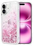 WORLDMOM for iPhone 16 Case, Clear Design Bling Flowing Liquid Floating Sparkle Colorful Glitter Waterfall TPU Protective Phone Case, Rose Gold