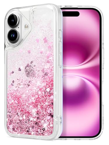 WORLDMOM Glitter Floating Liquid Waterfall for iPhone 16 case,Rose Gold