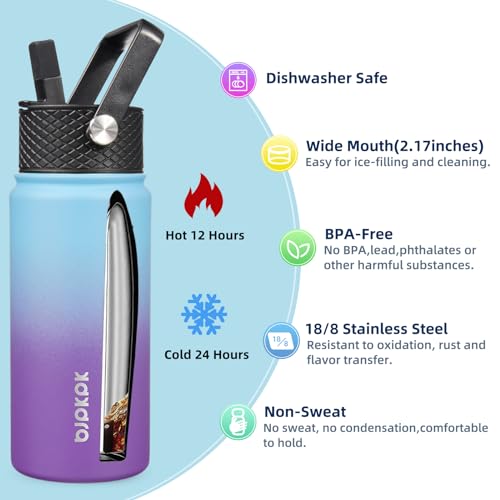 Image of BJPKPK 2 Pack 18oz Insulated Water Bottles with Straw Lids, Stainless Steel