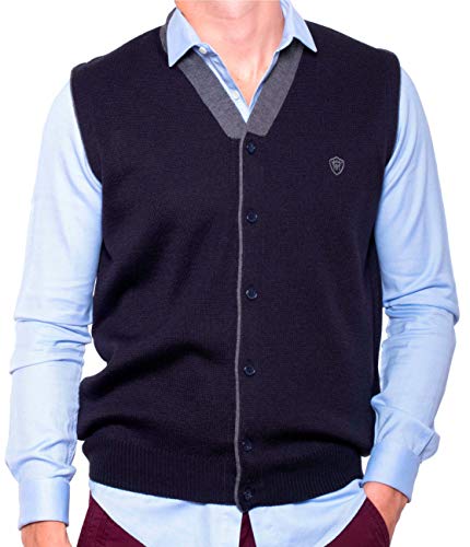 Dipuman Chaleco Golf Caballero Abierto, con Botones. Ribete Contraste Gris (4XL, Marino) Cover