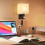 BTY Modern Wall Sconces Set of 2, Wall Lamps Bedroom Plug in with USB Charging Ports AC Socket Sconces Wall Lighting for Living Room Hallway, Black(2 Bulbs Included) - Image 5