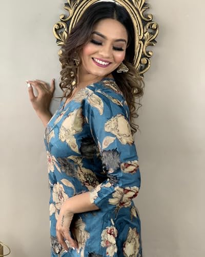 Image of GoSriKi Women's Cotton Blend Printed Kurta with Pant