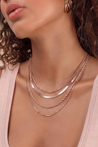 Image of Tewiky Layered Necklaces for Women 14k Gold Plated Chain Necklace Set