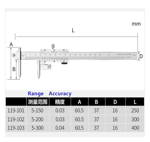 Calibrador Vernier para Distancia con Agujero Central 5-150mm miniatura 3