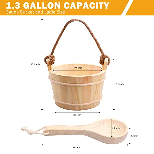 Sauna Bucket and Ladle 5 Liter (1.3 Gallon), Finnish Pine Wooden Sauna Accessories with Handmade Sauna Bucket, Plastic Liner and Rope Handle - Image 3