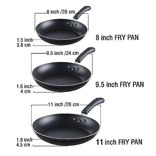 Cook N Home Basics Nonstick Frying Pan Set, 8/9.5/11-Inch 3-Piece Non Stick Saute Fry Pan Skillet Set, Black - Additional View
