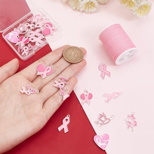 Kit De Fabrication De Bijoux Ruban Rose Cancer Du Sein - 1222 Pièces (Breloques, Perles, Accessoires) - 5