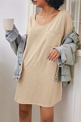 Image of Ekouaer Womens Tshirt Nightgown Cotton V Neck Sleepshirts Comfy Casual Nightshirt for Women