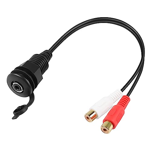 QIANRENON RCA to 3.5mm Stereo Threaded Fixed Car Waterproof Cable 2 RCA Female to 1/8 Female TRS Embedded Audio Adapter RCA to 3.5mm Mount Socket