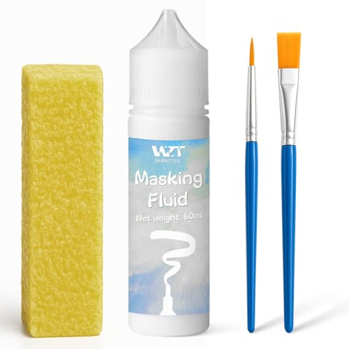 WAN2TLK Masking Fluid for Watercolor Painting - 60ml White with a Paintbrush and Eraser - Art Masking Fluid Pen Watercolor Medium Art Supplies for Artists