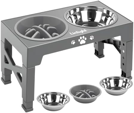 Comedouro Elevado para Cães Gatos Pet inox com Lento Cor Cinza