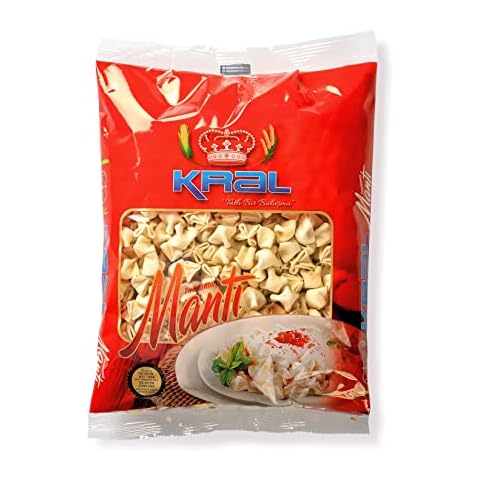 Kral Manti Traditional Delicious Turkish Stuffed Manti (Turkish Ravioli) Dumplings, Easy Meal, Practical Pasta from Turkey, Quick Meal, Turkish Cuisine, 0.55lb (250g) Cover