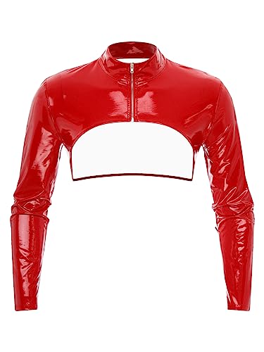 Hedmy Mens PVC Leather Wet Look Long Sleeves Tank Top Shirt Half Shrug Muscle Top Harness Clubwear - Main Image