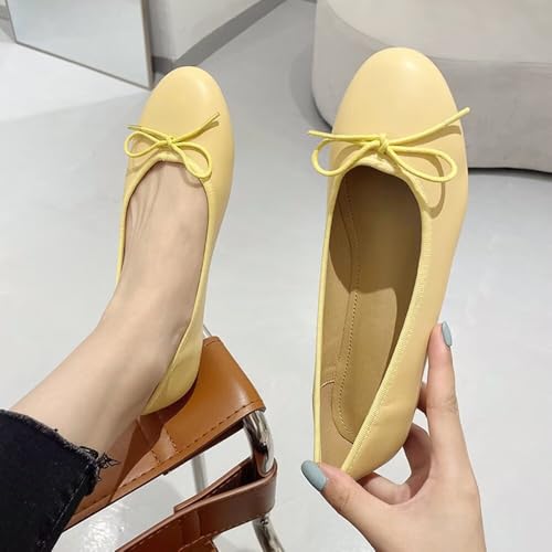 SAILING LU Women's PU Leather Bow Knot Round Toe Ballet Flats Dressy Comfor Flat Shoes Slip-on Loafers Elegant Working Shoes4
