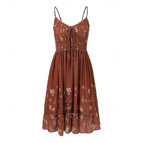 Western Cowgirl Dresses for Women Smocked V-Neck Spaghetti Strap Cami Dress Y2K Vintage Streetwear Country Concert Outfits3