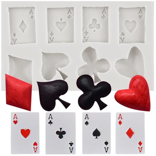 Sijiangmold Poker Moules en silicone Cartes à jouer Moule à fondant pour casino Décoration de gâteau Chocolat Cupcake Topper Bonbons Argile polymère Pâte...