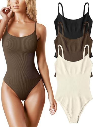 Body 3 pièces pour femme vêtement côtelé sexy à fines bretelles ajustées