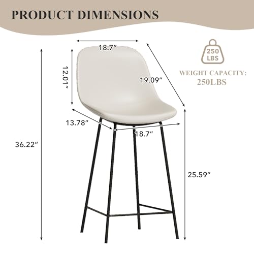 Juego de 4 butacos para barra NIOIIKIT de 36", tapizados en cuero sintético con respaldo ergonómico, silla sin brazos con patas metálicas y reposapiés, para cocina (blanco) miniatura 2