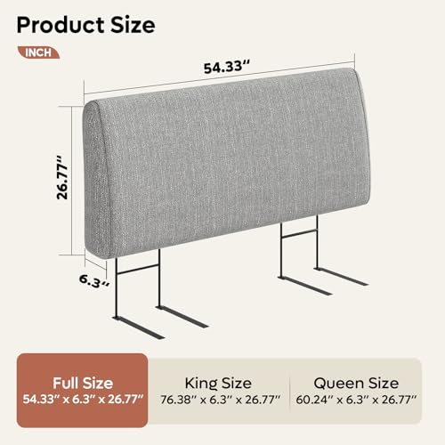 Image of Pinmoco 4.7 inch Headboard for Full Size Bed, No Drill Needed, Gray | 5-Min Assembly, Upholstered Headboard for 8-14 Inch Mattress, Washable Cover, Perfect for Renters Dorm Kids Pet