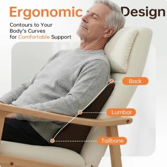 Image of Vekkia Lumbar Support Pillow for Recliner, Ergonomic Back Support for Couch - Improve Posture, Relieve Back Pain for Long Sitting & Elderly, for Armchair & Sofa, Removable Cover, Brown