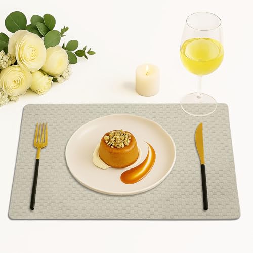 Image of Amazon Brand - Umi PVC Vinyl Foam Design Placemat STPG127 | Heat Resistant, Wipe Clean, Anti-Skid Table Mats for Dining Table, Kitchen & Home Decor (30x45 CM Cream Set of 6)