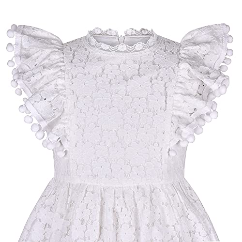 Sunny Fashion Girls Dress Off White Lace Stand-up Collar Ruffle Flare Sleeve3