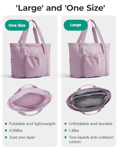 Image of BAGSMART Foldable Tote Bag with Drawstring Bag, Tote Bag Shoulder Bag Top Handle Handbag for Travel, Work, Beach, Gym