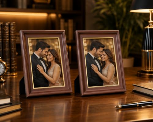 Image of 4x6 Inch Photo Frame Set of 2 - Acrylic Front Table Top Photo Frames with Stand, Dual Orientation Portrait & Landscape Display for Home Office Decor (congo brown)