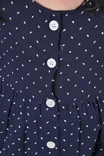 Image of minicult Kids Printed Cotton Frock Dress for Baby Girls|Comfortable Summer Wear Western Dress| Knee Length, Bachho ki Frock for Birthday, Evening Navy Blue