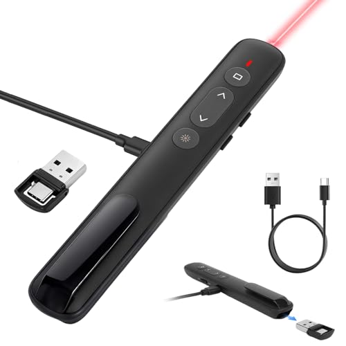 WEKUBA Rechargeable Wireless Presenter Remote, 200m Laser PowerPoint Clicker with USB-A/USB-C 2-in-1 Receiver, Hyperlink & Volume Control, Plug & Play for Laptop/Mac/Keynote/Windows