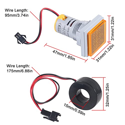 Image of 2pcs LED Digital Voltmeter Ammeter Hz Indicator AC 60-500V 1-100A Amp Voltage Current Gauge Tester 20-75Hz Frequency Meter with CT (Yellow)