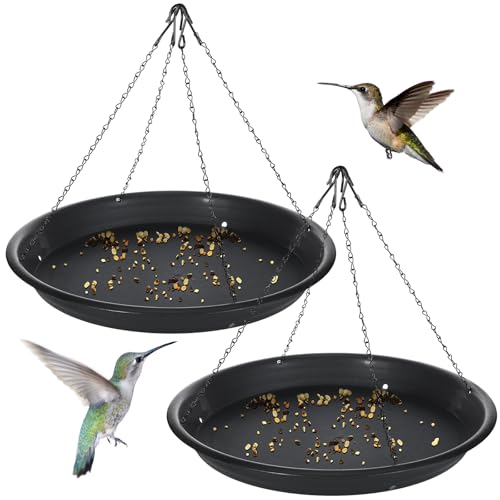 Briwooody 2 Sets 16.7' Bird Seed Catcher Tray Platform Bird Feeder Large Hanging Tray Fits Most Feeders Catches Most Falling Seed and Husk Outdoor Yard Garden Backyard for Attracting Birds, Black