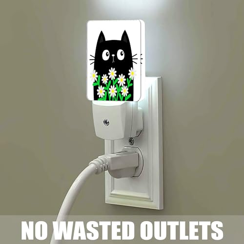 Image of Cat Kitten Daisy Night Light, Camomile Bouquet Plug into Wall with Dusk to Dawn Light Sensors, Warm Nightlights for Bedroom, Bathroom, Hallway, Kitchen, Gifts Ideal for Women Men