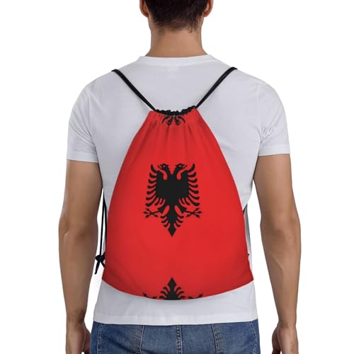 Medium Drawstring Bag - Sport Albanian flag Print Sackpack for Yoga, Dance, Travel, Hiking - Lightweight Storage2