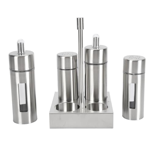 Qcwwy Ensemble de Bouteilles Distributrices D'huile et D'assaisonnement, Distributeur de Sel en Acier Inoxydable 304, Bouteilles de Condiments, Récipient à Vinaigre avec Fenêtre de (4 têtes) – vue 9