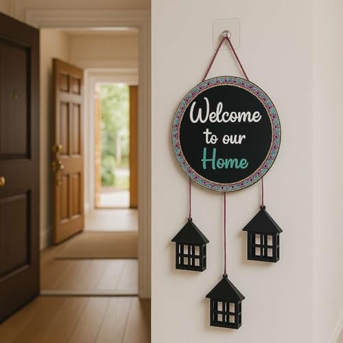 Image of DECORIQUE Wooden Wall Hanging Welcome Sign Decorative Quote Board For Home, Door, Entrance, Hall & Office - Rustic Wall Art & Housewarming Gift Item,25 Cm