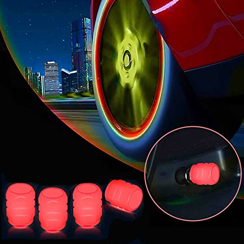 4Pcs Night Glow Luminous Wheels Cap Tire Valve Stem For Car, Air Caps Cover Fluorescent, Illuminated Auto Car Wheel Valve Stem Caps Cover For Car, Suv, Motorcycles, Truck, Vehicle (Red) #TOP1