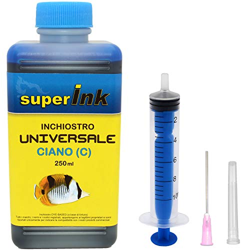 250ml-Cian-Tinta-superInk-Universal-para-la-Recarga-de-Las-impresoras-de-inyeccion-de-Tinta-jeringa-10ml-con-Aguja-y-Tapa