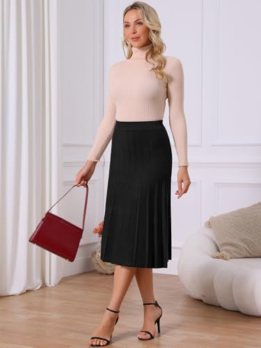 Seta T Women's Pleated Skirts High Waist Stretchy A Line Ribbed Knit Sweater Midi Skirt Fall Winter Outfits3